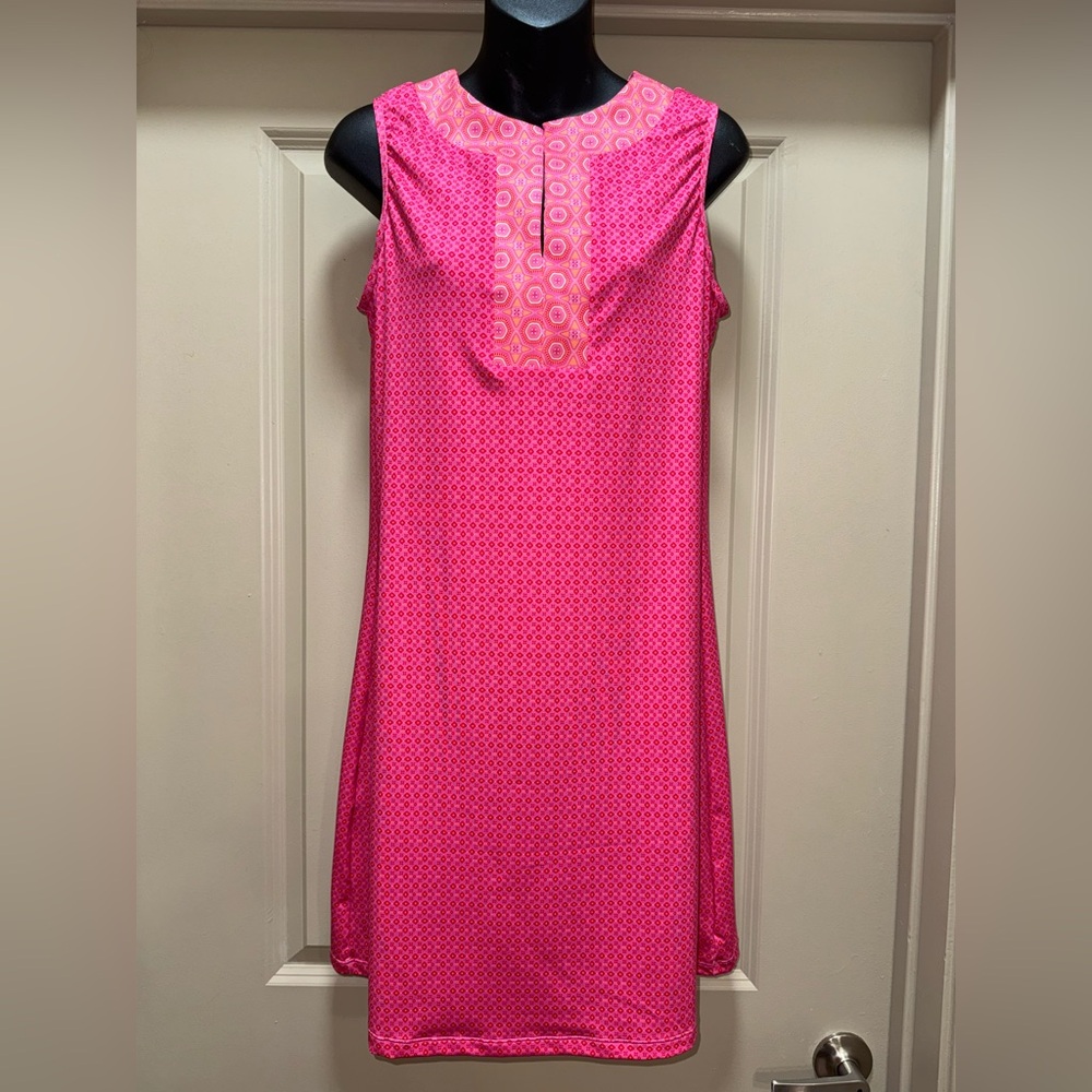 Cabana Life Pink V-neck Sleeveless Tunic Retro Geo Dress M - Picture 6 of 14